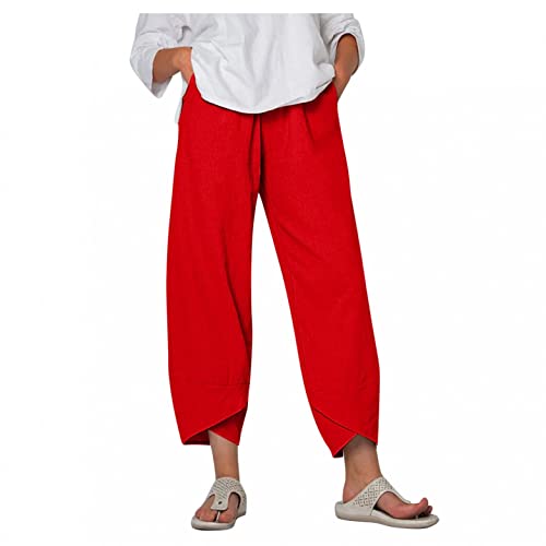 Bluelucon Damen Sommerhose 7/8 Lang Leicht Haremshose Pumphose High Waist Weit Bein Freizeithose Große Größen mit Taschen Frauen Hosen Jogginghose Casual Baggy Hosen Loose Bequem Yogahose Haremshosen von Bluelucon