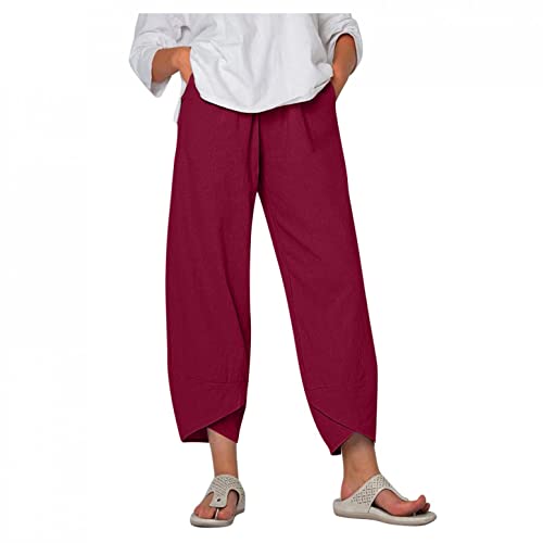 Bluelucon Damen Sommerhose 7/8 Lang Leicht Haremshose Pumphose High Waist Weit Bein Freizeithose Große Größen mit Taschen Frauen Hosen Jogginghose Casual Baggy Hosen Loose Bequem Yogahose Haremshosen von Bluelucon