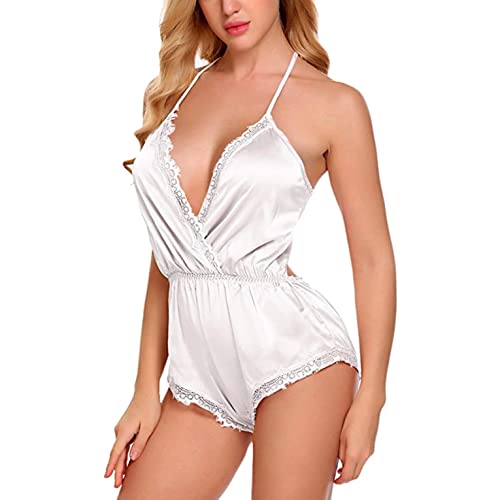 Bluelucon Damen Spitze Dessous Set One-Piece Reizwäsche Rückenfrei Nachtwäsche Verschluss Unten Ärmellos Bodysuit Erotik Babydoll mit Verstellbaren Träger Nachtkleid Nachthemd Lingerie von Bluelucon