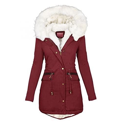 Bluelucon Damen Vintage Gefüttert Kapuzenjacke Lang mit Kapuze Winter Flauschig Warm Winterparka Reißverschluss Tasche Mantel Freizeit Parka Winddicht Kälteschutz Windjacke Angenehm Übergangsjacke von Bluelucon