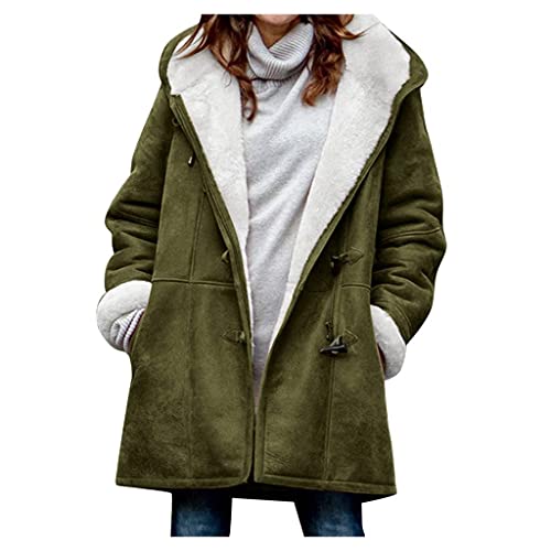 Bluelucon Damen Warme Fleecejacke Wintermantel Mit Kapuzen Verdicken Frauen Innenfutter Kapuzenjacken Plüschjacke Windjacke Frauen Fleecemantel von Bluelucon