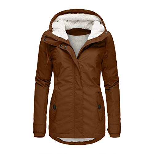 Bluelucon Damen Winter Sherpa Pelzmantel Fleece Kunstpelz Kapuze Mantel Langarm Zipper Mäntel Daunenjacke für Damen Jacke Mantel Winter Outdoorjacke mit Kunstpelz-Kapuze mit Taschen Winterjacke von Bluelucon