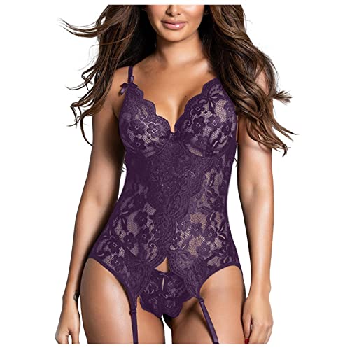 Bluelucon Erotische Dessous-Set Damen Sexy Spitze Tiefer V-Ausschnitt Halfter Overall Tops Reizwäsche Babydoll Nachtwäsche Bodysuit Dessous Overall Tops Rompers Jumpsuit Negligee Corsage von Bluelucon