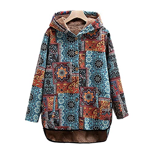 Bluelucon Fleecejacke Winterjacken Damen Mantal Parka PlüSchmantel Dicke Cardigan Reißverschluss Kapuzen Jacke mit Taschen Mantel Casual Sweatshirt Winter Trenchcoat Plus Samt Warm Kapuzenjacke von Bluelucon