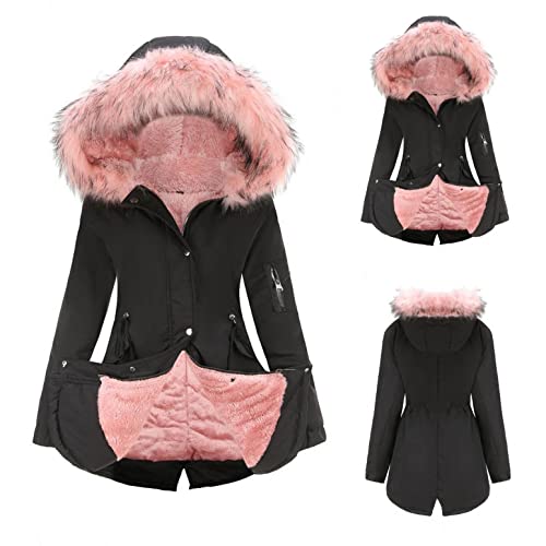 Bluelucon Fleecejacke Winterjacken Damen Mantal Parka PlüSchmantel Outdoor Slim Patchworl Kapuzen Trench Pullover Lose Plüsch Oberbekleidung mit Muster Winterjacke mit Innenfleece Winterjacke von Bluelucon