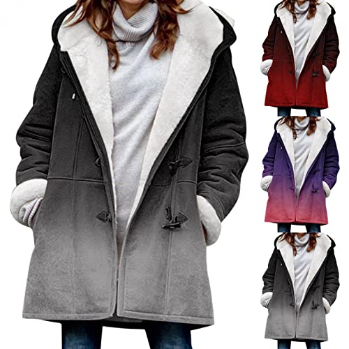 Bluelucon Frauen Winter Fleece Jacke Mantel mit Kapuze Pullover Lose Hoodie Fleecejacke Plüschjacke Kunstpelz Hoodie Jacke Plüschmantel Kapuzenjacke Strickjacke Full Zip Winterjacke Wintermantel von Bluelucon