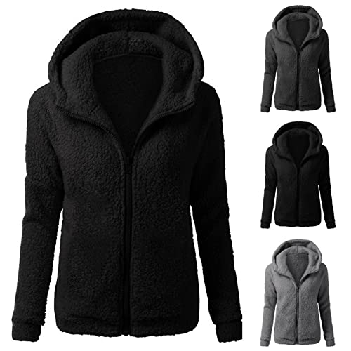 Bluelucon Hoodie Damen Teddy-Fleece Warme Mantel Jacke Pullover mit Kapuze Coat Teddybär Groß Mantel Plüschjacke Plüsch Oberbekleidung Kunstpelzjacke Wintermantel Zip Hoodie Jacke Zip Winterjack von Bluelucon