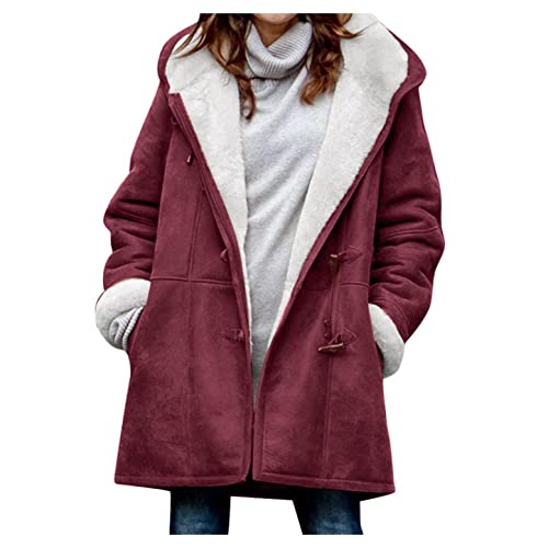 Bluelucon Plüschmantel Damen Fleecemantel Damen Mit Kapuze Verdicken Damen-Fleecejacke aus Sherpa-Fleece, mit durchgehendem Reißverschluss Lässig Mode Jacke Frauen Womens Übergroße Outwear von Bluelucon