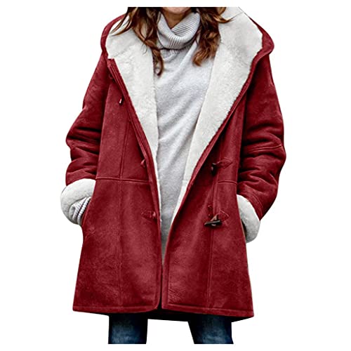 Bluelucon Regenjacke Winterparka Damen Fleecejacke Mantel Hoodie Lose Hoodie Fuzzy Mantel Kapuzen Trench Innenfleece Zipper Pullover Lose Plüsch Oberbekleidung Cardigan Outdoor Wärmemantel von Bluelucon