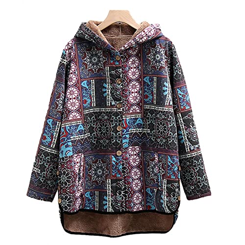 Bluelucon Windjacke Damen mit Kunstfellkapuze Extra Warm Fleecejacke Flauschig Reißverschluss Loose Plush Multicolor Fluffy Hoodie,Loose Plush Zip Hooded Jacket, Womens Fuzzy Fleece Coat von Bluelucon