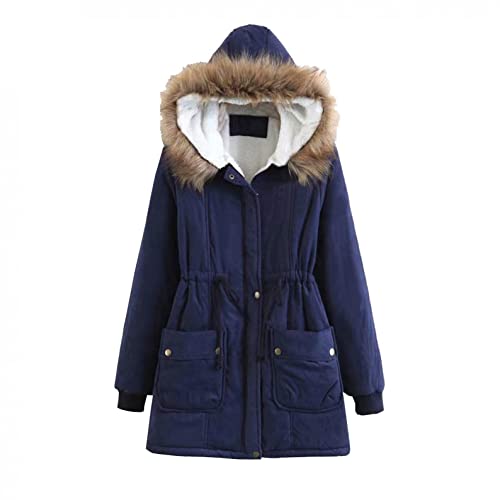 Bluelucon Winter Damen Mantel Stepp Sherpa Fleece Kapuze Jacke Gefüttert Warme Skijacke Wanderjacke mit Fleecejacke Kapuze Abnehmbare Funktionsjacke Damenjacke Winter wasserdichte Damenjacke von Bluelucon