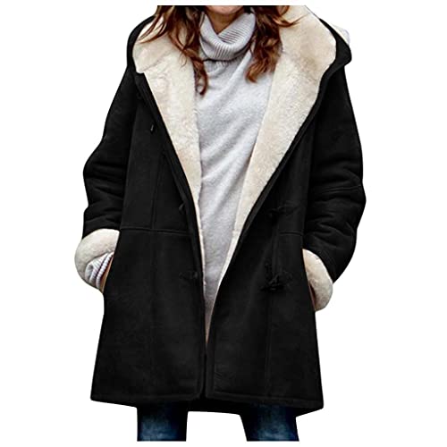 Bluelucon Winter Damen Mantel Stepp Sherpa Fleece Kapuze Jacke Übergröße Pullover Mit Kapuze Winter Reißverschluss Kapuzenpullover mit Tasches Einfarbig Grosse Grössen Strickjacke von Bluelucon