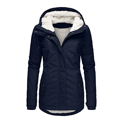 Bluelucon Wollmantel Damen Lang Winter Sherpa Fleece Warm Kapuze Cardigan Plüsch Parka Kapuzenjacke Winter Kunstpelz Plüschjacke Fleecejack Langarm Knopf Winddicht Kälteschutz Übergangsjacke von Bluelucon