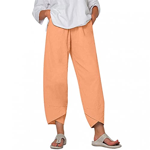 Bluelucon Women's Summer Trousers, Boho Harem Trousers, 7/8 Summer Trousers, Linen，Large Sizes, Daisy Print, Elastic Waistband High Waist Yoga Trousers Comfortable Cut with Wide Leg Leisure Trousers von Bluelucon