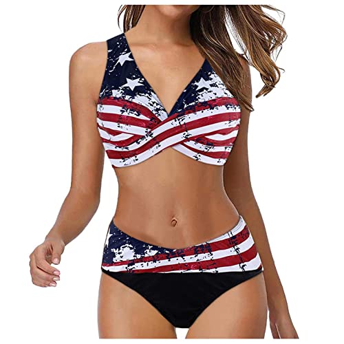 Damen Badeanzug Zweiteiliger Bikini Set Hohe Taille Wrap Bikini Bottom Halter Push Up Pads Sexy Crossover Gepolstert Push Up Bauchweg Rückenfrei Bikini Set Tiefer V-Ausschnitt Sportlich Badeanzug von Bluelucon