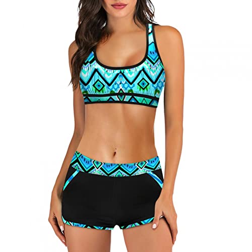 Damen Bikini Push up Badeanzug Damen Bademode mit Hot Pants Bedruckter Swimsuit Zweiteiler High Waist Bikinihose Strandbikini Sportlich Bademode Bikini Set Badeanzug Push Up Pads Bauchweg Bikini von Bluelucon