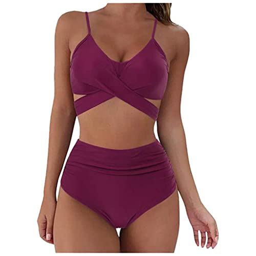 Damen Brasilianer Zweiteiliger Bikini Gepolstert Crossover Schnürung Rückenfrei Bikini Oberteil Push Up High Cut High Waist Badeanzug Zweiteilige Triangel Strandkleidung Badebekleidung Bikinihose von Bluelucon