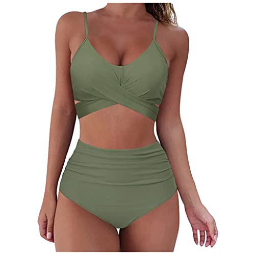 Damen Brasilianer Zweiteiliger Bikini Gepolstert Crossover Schnürung Rückenfrei Bikini Oberteil Push Up High Cut High Waist Badeanzug Zweiteilige Triangel Strandkleidung Bikinihose Badebekleidung von Bluelucon