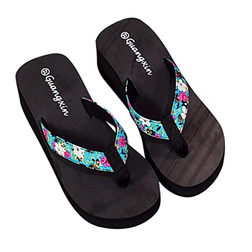 Damen Flip Flops Einfarbig Zehentrenner rutschfeste Füße Badelatschen Plateau Bohemia Zehentrenner Pantoffeln mit Hohen Absätzen Badeschuhe Wedges Strand Sandalen Strand Pantoletten Beach Slipper von Bluelucon