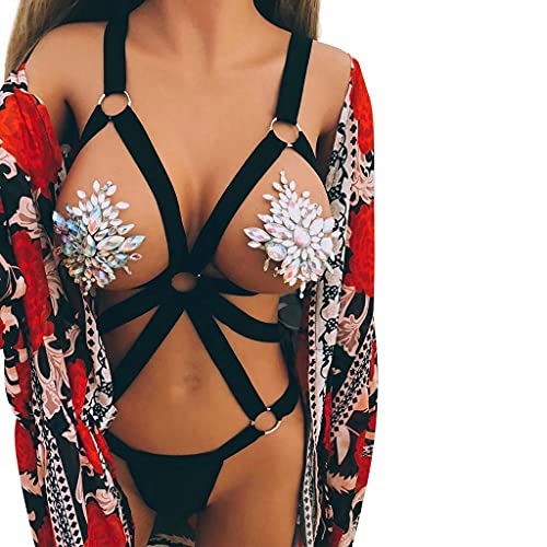 Damen Harness BH Straps Elastic BrustPunk Body Harness für Damen Frauen Spitze Frauen UnterwäSche Baby Dolls Lingerie Reizwäsche Bra und Slip Panties Hipsters Halter Bra Bustier Top BL58 von Bluelucon