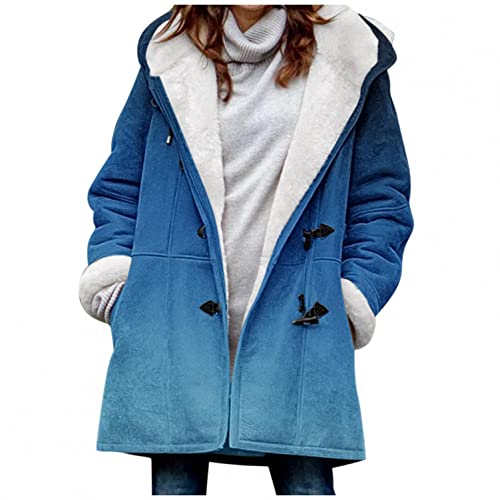 Damen Klassische Baumwoll Jacke Warmer Fleece Mantel Winter Lose Hoodie Trenchcoat Dufflecoat Basic Coat Elegant Tasten Jacke Herbst Winter Lose Outdoorjacke Outwear Frauen Fleecemantel von Bluelucon