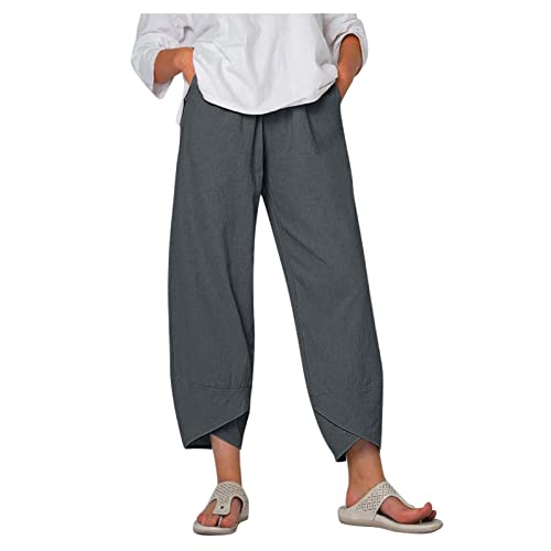 Damen Leinenhose Freizeithose Sommer Leinen Hosen Baumwolle Sommerhosen Bequemer Große Größen Strand Lange Hosen High Waist Yoga Trousers Haremshosen mit Taschen with Wide Leg Leisure Trousers von Bluelucon