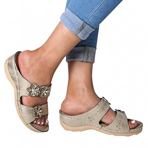 Damen Pantoletten Freizeit Plateau Sandalen Sommer Keilabsatz Leder Hausschuhe Slingback Elegant Aushöhlen Blumen Sandaletten Rutschfeste Strand Bequeme Slide Vintage Sommerschuhe Open Toe Schuhe von Bluelucon