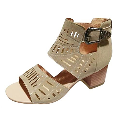 Damen Sandalen Dicke High Heels Sommer Offene Schuhe Wedge Peep Toe Schnalle Sandaletten Sandaletten Sandalen Strandschuhe Große Größe Retro Römische mit Blockabsatz Mode Stiefeletten Reißverschluss von Bluelucon