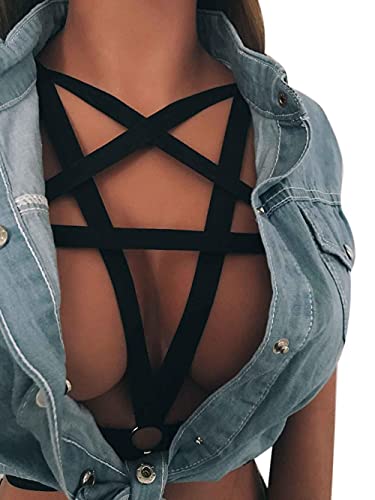 Damen Strappy Harness Aushöhlen Körper Cross Cage BH Cupless Dessous Bandage Damen unter geführt Hollow Bra Verband BH Harness Elastische Sexy Body Cage BH Halter Crop Top Bustier Hohle BH BL43 von Bluelucon