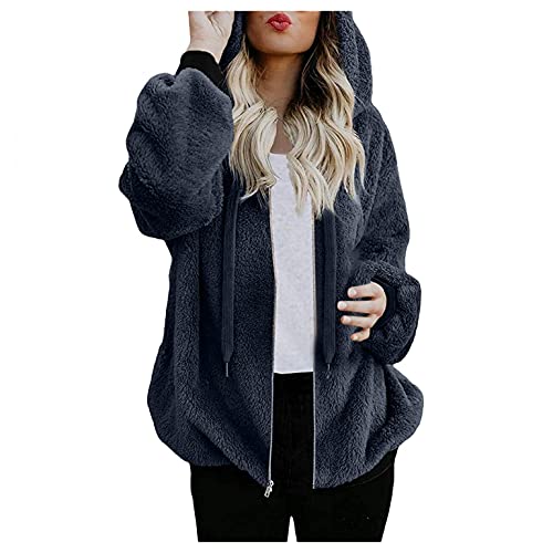 Damen Winterjacke Warme Plüsch Kapuzen Fleecejacke Teddyjacke Langarm Zipper Plüschmantel mit Kapuze Sherpa Fuzzy Pullover Funktionsmäntel Dickere Herbstjacke Warm Teddy Fleecejacke Steppmantel von Bluelucon