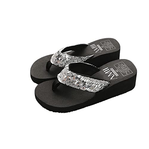 Damen Zehentrenner Plateau Keilabsatz Sommer Zehenstegsandalen mit Blume, Frauen Bequeme Sandalen für Urlaub Strand Flip Flops Wedges Strand Sandalen Beach Slipper mit Hohen Absätzen Badeschuhe von Bluelucon