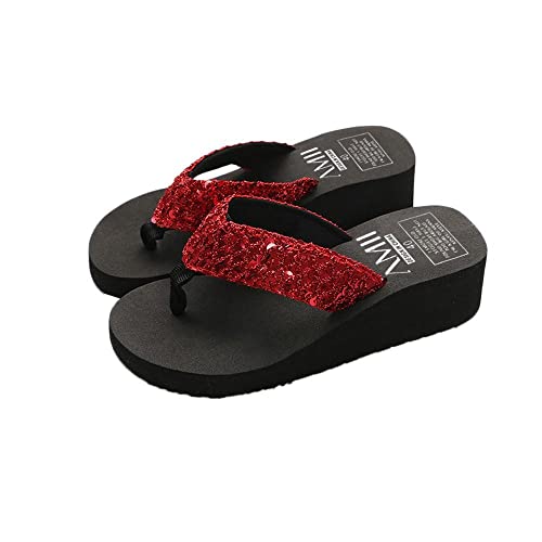 Damen Zehentrenner Plateau Keilabsatz Sommer Zehenstegsandalen mit Blume, Frauen Flip Flops Beach Slipper mit Hohen Absätzen Badeschuhe Bequeme Sandalen für Urlaub Strand Wedges Strand Sandalen von Bluelucon