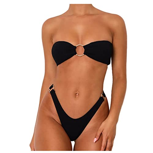 Frauen Trägerlosen Bandeau Bikini Set Zweiteilige Badeanzüge Sommer Strand Sexy Badebekleidung Badebekleidung Bikini Set Bandeau Hoher Bund Bikini Bademode Print Zweiteiliger Swimsuit Badeanzug von Bluelucon