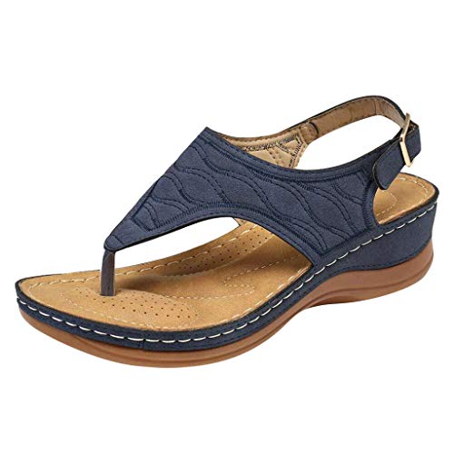 Plateau Sandalen Damen Espadrilles Casual Keilsandalen Frauen Sommer Faux Leder Flip Flops Freizeit Sommerschuhe mit Knöchelriemen Plattform Offene Schuhe Pantoletten Flache Schuhe Zehentrenner von Bluelucon