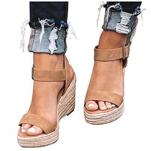 Plateau Sandalen Damen Keilabsatz Sandalen Sommer Böhmen Strandsandalen Sommer Offene Schuhe Elegante Open Toe Schuhe Riemchensandalen Wedge Peep Toe Plattform Espadrilles Frauen Sommer Slingback von Bluelucon