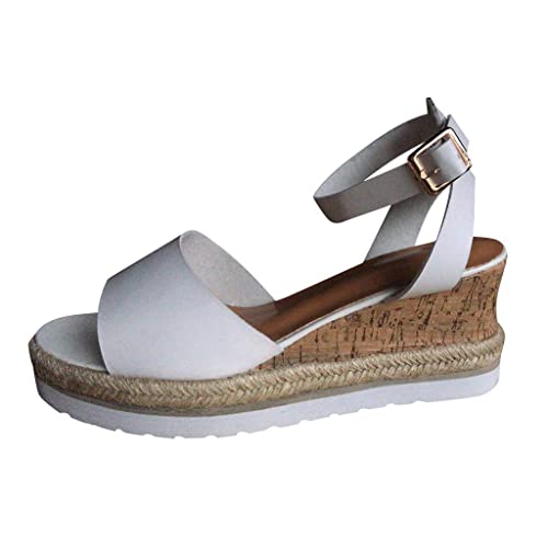 Plateau Sandalen Damen Keilabsatz Sandalen Sommer Böhmen Strandsandalen Sommer Offene Schuhe Elegante Open Toe Schuhe Wedge Peep Toe Plattform Espadrilles Frauen Sommer Slingback Riemchensandalen von Bluelucon