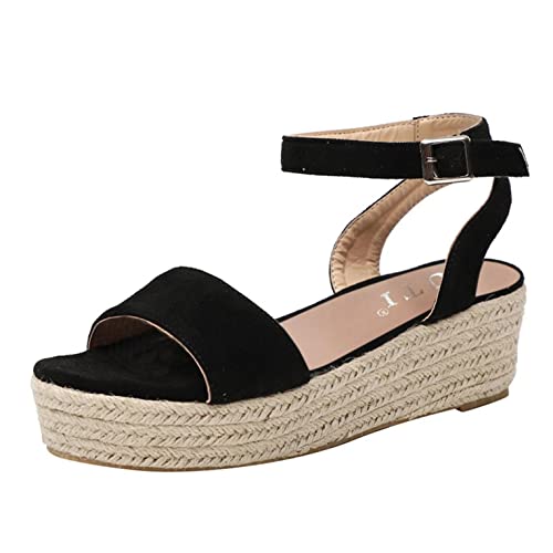 Plateau Sandalen Damen Keilabsatz Sandalen Sommer Böhmen Strandsandalen Sommer Offene Schuhe Riemchensandalen Wedge Peep Toe Plattform Espadrilles Elegante Open Toe Schuhe Frauen Sommer Slingback von Bluelucon