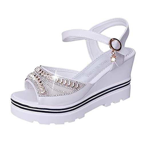 Sandalen Damen Sommer Flache Sandalen Strass Sandaletten Römische Schuhe Wedge Peep Toe Elegante Glitzer Sandals Flip Flops Leicht Bequem Slippers Freizeitschuhe Hausschuh Slipper Sommerschuhe von Bluelucon