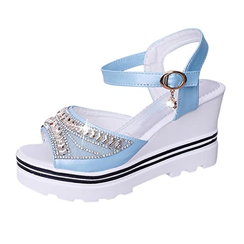 Sandalen Damen Sommer Flache Sandalen Strass Sandaletten Römische Schuhe Wedge Peep Toe Elegante Glitzer Sommerschuhe Sandals Flip Flops Leicht Bequem Slippers Hausschuh Slipper Freizeitschuhe von Bluelucon