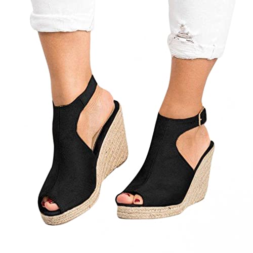 Sandalen Damen Wildleder Sommerschuhe mit Keilabsatz und Kork-Plateausohle, Frauen Sandaletten Offener Zeh Sommersandalen Bequeme Schöne Sommerschuhe Sommer Sandale Sandalen Damen Wildleder von Bluelucon