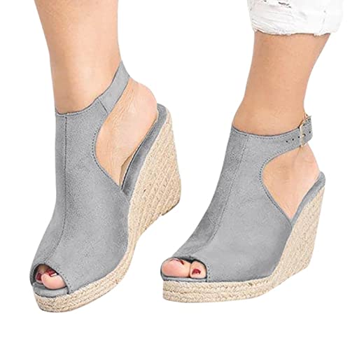 Sandalen Damen Wildleder Sommerschuhe mit Keilabsatz und Kork-Plateausohle, Frauen Sandaletten Offener Zeh Sommersandalen Damen Wildleder Sommer Sandale Sandalen Bequeme Schöne Sommerschuhe von Bluelucon