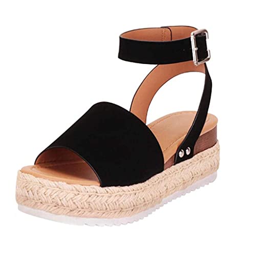 Sandalen Damen Zehentrenner Keilabsatz Sandalen Sommer Vintage Offene Schuhe Faux Leder Plattform Rom Flip Flops Strandsandalen Freizeit Sommerschuhe Römische Schuhe Wedges Badelatschen von Bluelucon