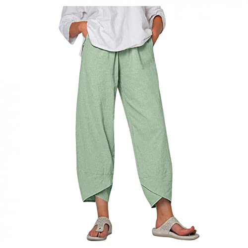 Sommerhose Damen Leicht 7/8 Sommer Leinenhose Druck Freizeithose mit Taschen Frauen Hosen Jogginghose High Waist Yoga Trousers Loose Bequem Yogahose Haremshosen with Wide Leg Leisure Trousers von Bluelucon