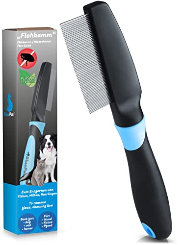 BluePet "FlohGo Professioneller Flohkamm & Läusekamm Für Hunde & Katzen - Sanft & Sicher Dank Abgerundeter Zinken von BluePet