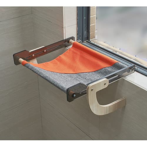 Blueshyhall Fenster Katzenhängematte für Katzen bis 18 kg, Katzenbett Fensterbank,Verstellbare Katzenhängematte Holz, Katzenregal,Hängematte Katze Stuhl(Orange) von Blueshyhall