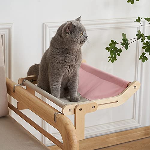 Blueshyhall Fenster Katzenhängematte für Katzen bis 18 kg, Katzenbett Fensterbank,Verstellbare Katzenhängematte Holz, Katzenregal,Hängematte Katze Stuhl(Rosa) von Blueshyhall