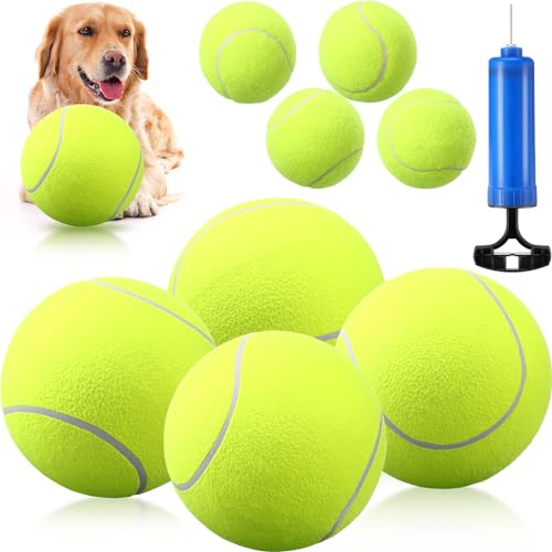 Blueweenly Aufblasbarer großer Tennisball für Hunde, 24,1 cm, 4 Stück, 6,3 cm, quietschende Tennisbälle, interaktives Haustierspielzeug, Ball zum Werfen und Apportieren, Ball für kleine, mittelgroße von Blueweenly