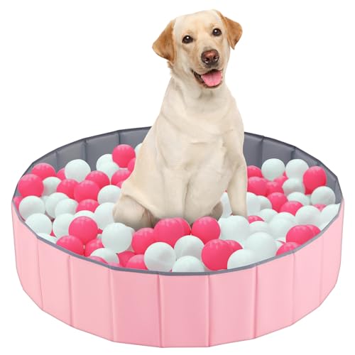 Blueweenly Hundeball, lustig, faltbar, für mehr als 600 Bälle, interaktives Hundespielzeug für drinnen und draußen, 119,4 cm, Rosa von Blueweenly