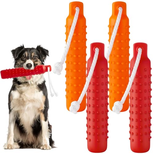 Blueweenly Hundetrainings-Stoßstange, 27,9 x 5,1 cm, Hundeschwimm-Spielzeug mit Wurfseil, interaktives Hundetrainingswerkzeug zum Apportieren von Pool, Wassersport, Rot und Orange, 4 Stück von Blueweenly