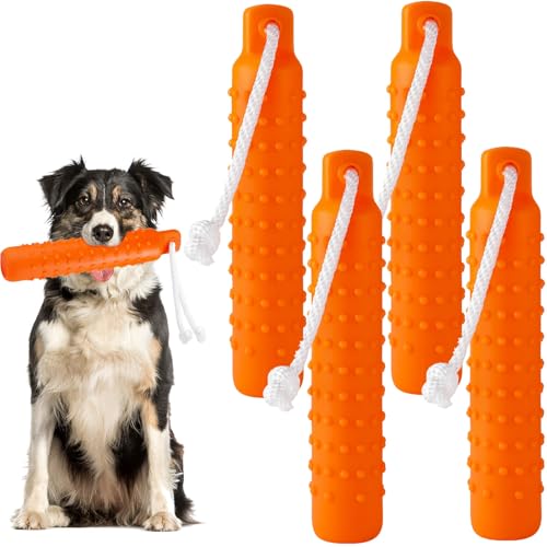 Blueweenly Hundetrainings-Stoßstange mit Wurfseil, 27,9 x 5,1 cm, Hundetraining, Schnuller, Hundespielzeug, Standard-Größe, Ente, Jagd, Trainingswerkzeug für Jagdhunde (Orange), 4 Stück von Blueweenly